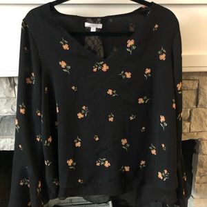 Lauren Conrad Black Flowered Large Shirt